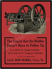 1910 Ajax Iron Works Gas Engines New Metal Sign: Large Size - 12 x 16 picture
