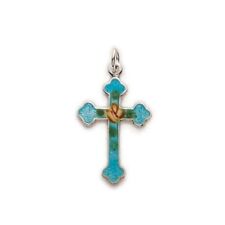 Sterling Silver Blue Enamel Fill Cross Pendant Necklace Boxed Gift 18 In picture