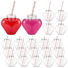 Sliner 20 Set Bear Plastic Bottles with Straws Caps, Heart picture