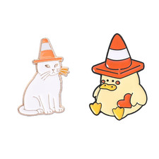 Cute Little Yellow Duck Cat Wearing Traffic Roadblock Enamel Pin Cartoon picture