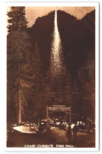 Postcard RPPC, Camp Curry's Fire Fall Yosemite California Unposted picture