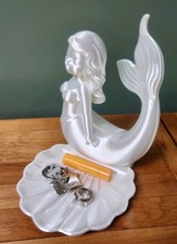 Pearl White Mermaid Figurine Shell Decor Sculpture.  Trinket Or Catch All Tray. picture