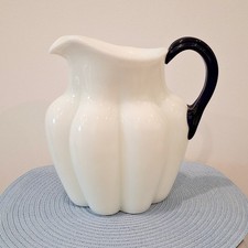 Rare 1930s Morgantown Alabaster Uranium with Ritz Blue Handle Melon Pitcher  picture
