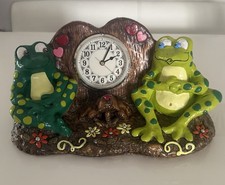 VTG Hand Painted Ceramic Frogs Mushrooms Mantel Shelf Clock Whimsical Groovy picture