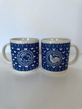 Set of 2 Vintage Ceramic Rooster And Pig Mug Coffee Tea Cup Blue  3.75
