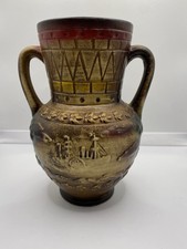 Norleans Japan Vintage Pottery Vase Double Handle Mother Daughter Sailboat 7