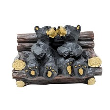 Kissing Bears in Log Chair Figurine ? Resin Black Bear Couple Statue for Cabin picture