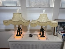 Vintage 1950s Pair Moss Lamp Hedi Schoop Asian Couple W/Original Shade/Finials picture