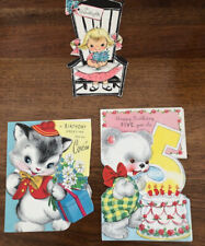 Vintage 1950s Child’s Birthday 3 Cards, Granddaughter, Cousin, Five Year Old. picture
