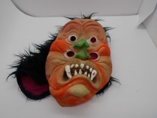 Vintage Orange Furry Rubber Monster 4 Eye Halloween Mask Fun World picture