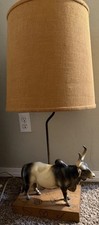 VINTAGE 40s 50s WESTERN RUSTIC RANCH TABLE LAMP BREYER BRAHMA BULL IT WORKS picture