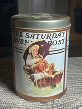 Vintage Norman Rockwell Gone Fishing Tin Canister Saturday Evening Post 6” USA picture