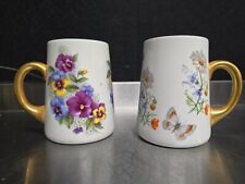 Set of 2 Porcelain Floral Cups Violets Daisies Butterflies 4