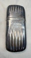 antique 19th century silver-plate ribbed 2 piece cigarette cigar vesta case box picture