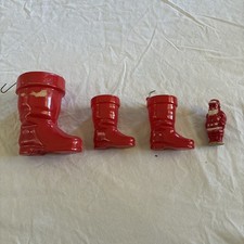 Lot Of 3 Vintage Rosbro Plastics Christmas Santa Boot Candy Container + Santa picture