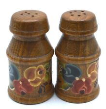 Handcrafted Wood Carved Roses Farm House Cabin Rustic SALT & PEPPER shaker Set picture