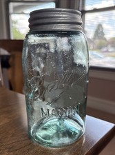 Antique Aqua Mason Jar Quart  BALL MASON picture