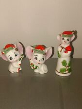 VTG Napco 1950’s SET OF 3 Retro Ceramic Christmas Mouse Miniature Figurines picture