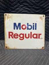 Vintage 1960's Mobil Regular Porcelain Gas Pump Sign (12 x 13.75) picture