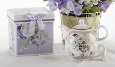Delton Purple Elegance Porcelain Tea for One Floral Teapot and Teacup Set picture