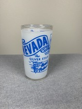 Vintage Nevada The Silver State Souvenir Glass Hazel Atlas Frosted Blue Tumbler picture