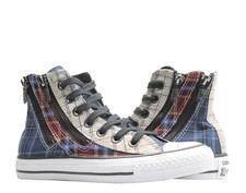 Converse Chuck Taylor All Star Dual Zip Hi Plaid Bordeau Sneaker in White picture