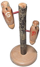 Vtg Rare Wooden Googly-Eyed Birds Perched Rustic Branch Salt Pepper Shakers Set picture