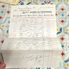 1886 John S. Merrikin Grocery Handwritten Invoice/Receipt Liquor Cigars Tobacco picture