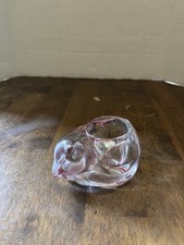 Vtg Indiana Glass Pink Blush Sleeping Cat Tealight/Votive Holder picture