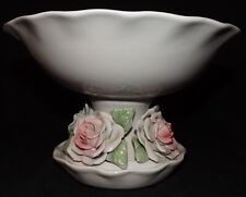 Decorative centerpiece Scalloped edge bowl white w/ornate pink and green flowers picture
