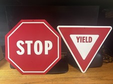 11” STOP SIGN+YIELD SIGN EMBOSSED METAL REPLICA’s FOR MANCAVE-DRIVEWAY-ETC. picture