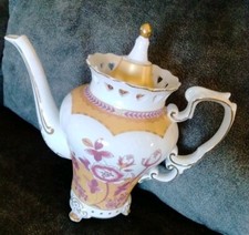 Fine Porcelain Gold Trim Flowers Teapot Shooting Star picture