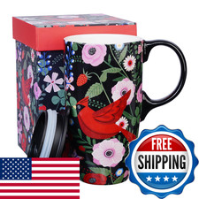 Topadorn Porcelain Ceramic Travel Mug Gift 17Oz Coffee Cup Lid And Handle picture