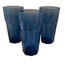 Vintage Set of 3 Libbey Gibraltar Dusky Blue Flat Ice Tea Glasses Tumblers 6.5”T picture