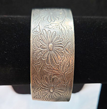 Salisbury Pewter September Floral Etched Engraved Cuff Bracelet Pewter picture