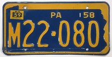Pennsylvania 1958 1959 License Plate M22-080 DMV Clear Good Condition YOM picture