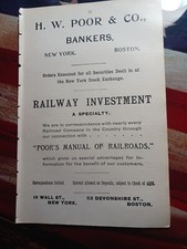1902 Print Ad H. W. POOR & COMPANY Bankers Railway Investments Wall St NYC  picture
