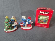 Lot of 3 Vintage 1982 Smurf Christmas Ceramic Figurines Wallace Berrie Peyo picture