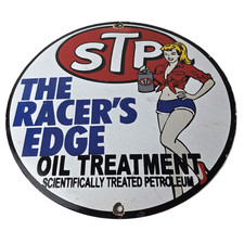 Vintage STP Porcelain Sign - Gas Pump Racers Edge Automobilia Gas Sign picture