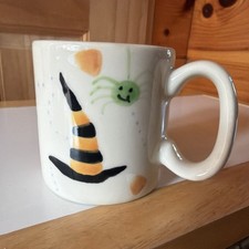 Hartstone Studio Pottery Mug Spiders Witch Hat Candy Halloween Stoneware USA VTG picture