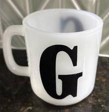 Vintage 1970’s Glasbake White Milk Glass Mug With Monogram “G” picture
