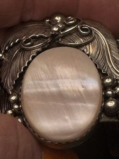 Vintage Hallmark Stamped Morning Star Native American Cuff With Mother Of Pearl picture