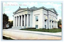 Postcard Muncie Indiana Public Library Street View Posted 1913 DB picture