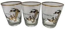 Vintage Ring-Necked Duck Gold Rim Rocks Glasses Set of 3 Hunting Barware picture
