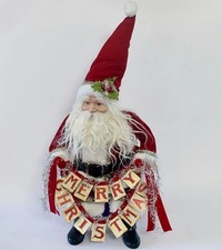 Raz Imports Santa Claus Shelf Sitter Figure Holding Merry Christmas Banner 18
