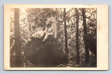 RPPC Young Men & Women Pose on Large Rock Postcard picture