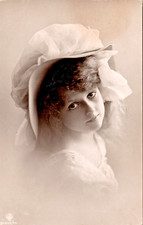 RPPC Lovely Young Girl Fancy Tulle Hat Curls Lace Studio Pose P.U. 1909 (N-469) picture