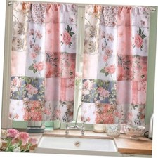 2 Pcs Floral Kitchen Curtain Vintage Pink Flower Window Curtains Over Sink picture
