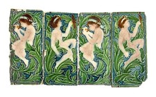 4 PC'S RARE VINTAGE CERAMIC LOVER CUPID BOY TILE'S MADE IN  ENGLAND COLLECTABLE  picture