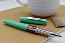 Xezo Speed Master Aqua Green Rollerball Pen, Fine Tip. Chrome Plated. Handmade picture